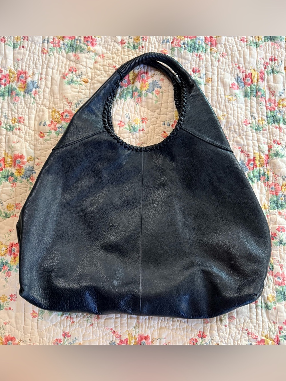 Vintage Banana Republic, black pebbled, leather hobo bag